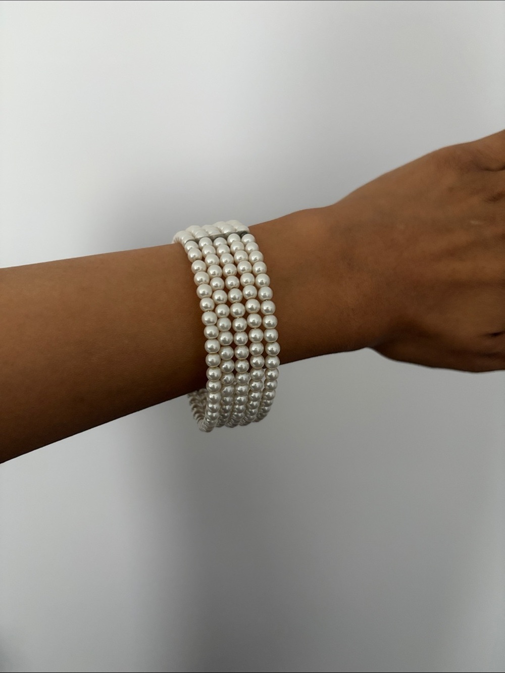 Classic White Pearl Multi-Row Stretch Bracelet